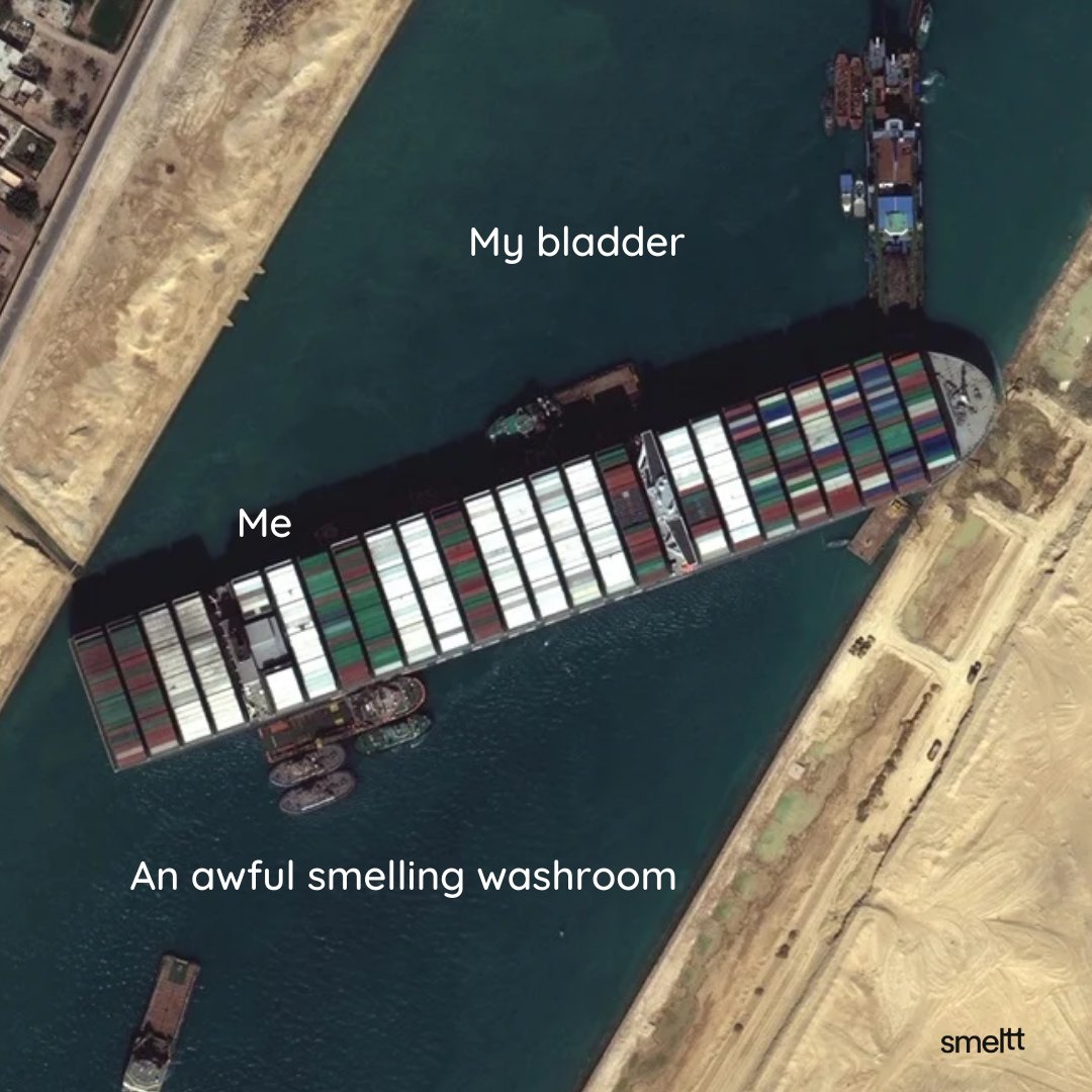 Smelttofficial's tweet photo. Luckily, we have a solution. Just Smeltt it 💁‍♀️

#smeltt #smelttsprays #suez #suezcanal #trendingmeme #meme #dailymeme #funnymemes #suezcrisis #toiletspray #toilethumour #poophumour #poopjokes #jokes #toilet #washroom #bathroom #fragrance #airfreshener #trending #viralmeme https://t.co/Dd0HbFjpuu