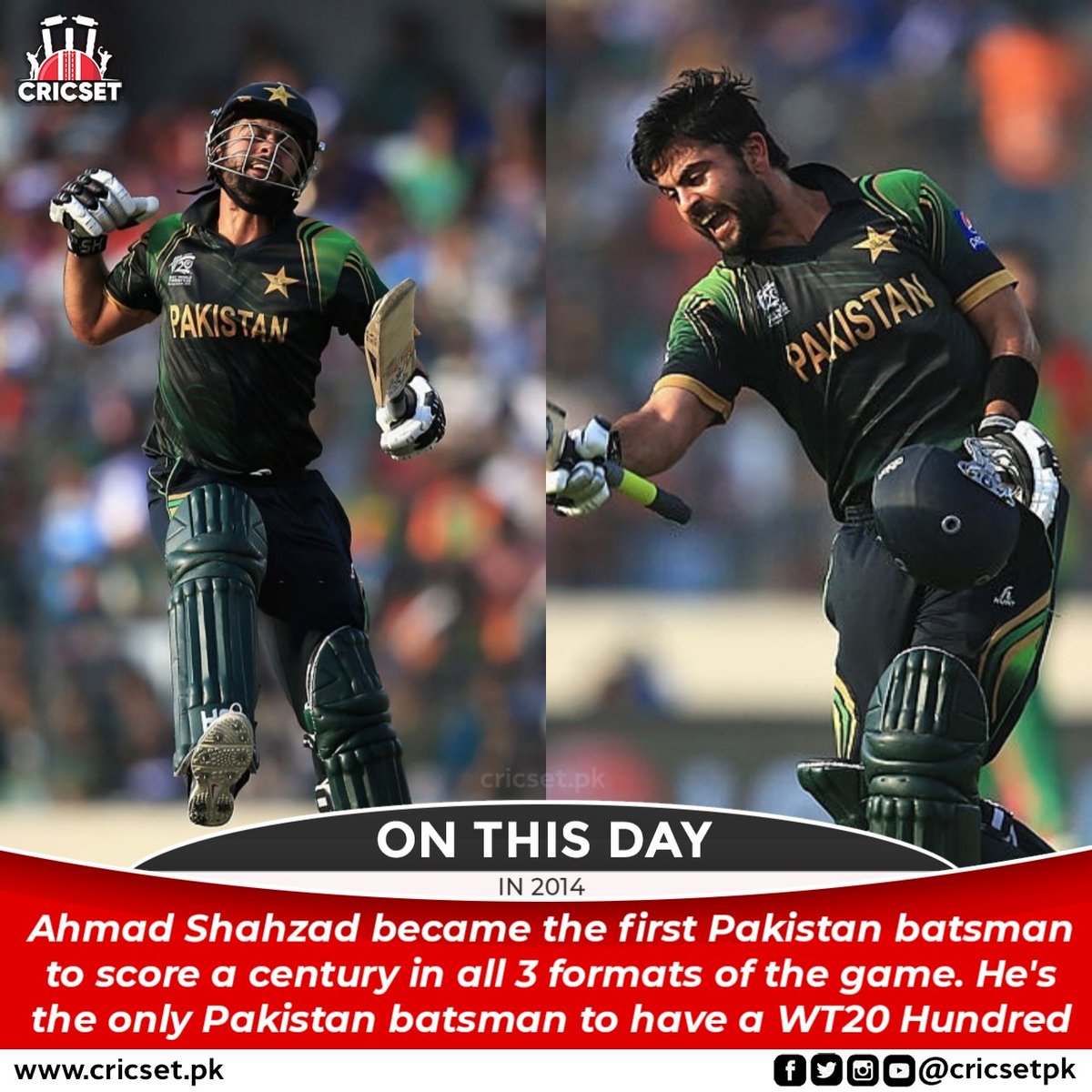 cricsetpk's tweet photo. #OnThisDay, @iamAhmadshahzad scored a T20I 💯 against Bangladesh and became the first Pakistani to score a century in all 3 formats of the game 🔥
Shahzad remains the only 🇵🇰 batsman to have a WT20 💯 to his name
#PAKvBD #WT2014 #T20WC #AhmadShahzad https://t.co/tISvdez9Tm