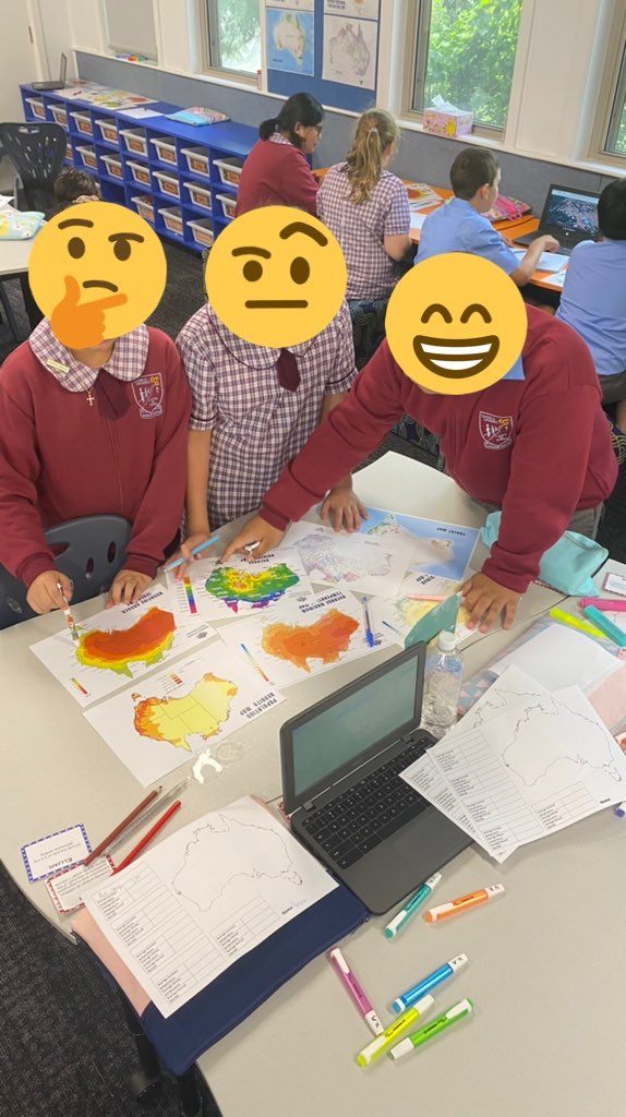 Markian_07's tweet photo. Job well done to Stage 3 today as they became expert geographers! Analysing so many maps in order to find the best place to live in Australia free from flood and bushfire danger #acuedu_p #bushfire #floods #teaching #learning #hexagonal #geography #science #designthinking #maps https://t.co/FzPHv3sbBi