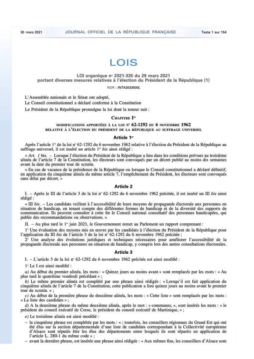 JBoroy's tweet photo. L'accessibilité de la campagne électorale des candidates  et  candidats à l'élection présidentielle est désormais dans la loi 😀 Au JO du jour : « Les candidats veillent à l'accessibilité de leurs moyens de propagande électorale aux personnes en situation de handicap ... https://t.co/vtp62a2C3b
