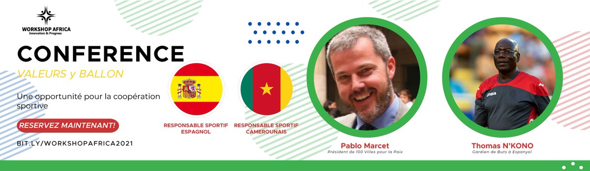 africa_workshop's tweet photo. Afin d'illustrer un meilleur exemple de coopération des pays Nord-Sud,  Inscrivez-vous et participez à notre conférence sur le thème "Valeurs y Ballon" avec un panel riche en couleur dont la participation d'une légende du football mondial Thomas N'kono
https://t.co/oC3WHf8LEK https://t.co/OcSr5ZhCWK