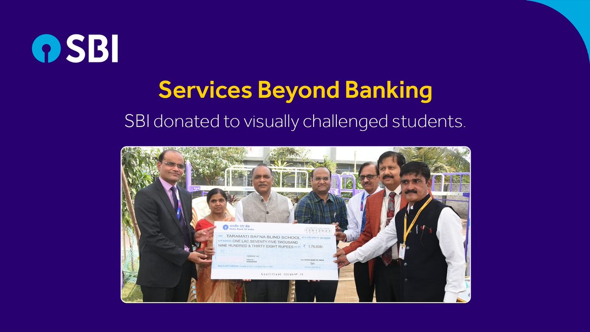 SBI donated fund for school furniture to Taramati Bafna Blind School, Aurangabad.

#ServicesBeyondBanking #CSR #TeamSBI