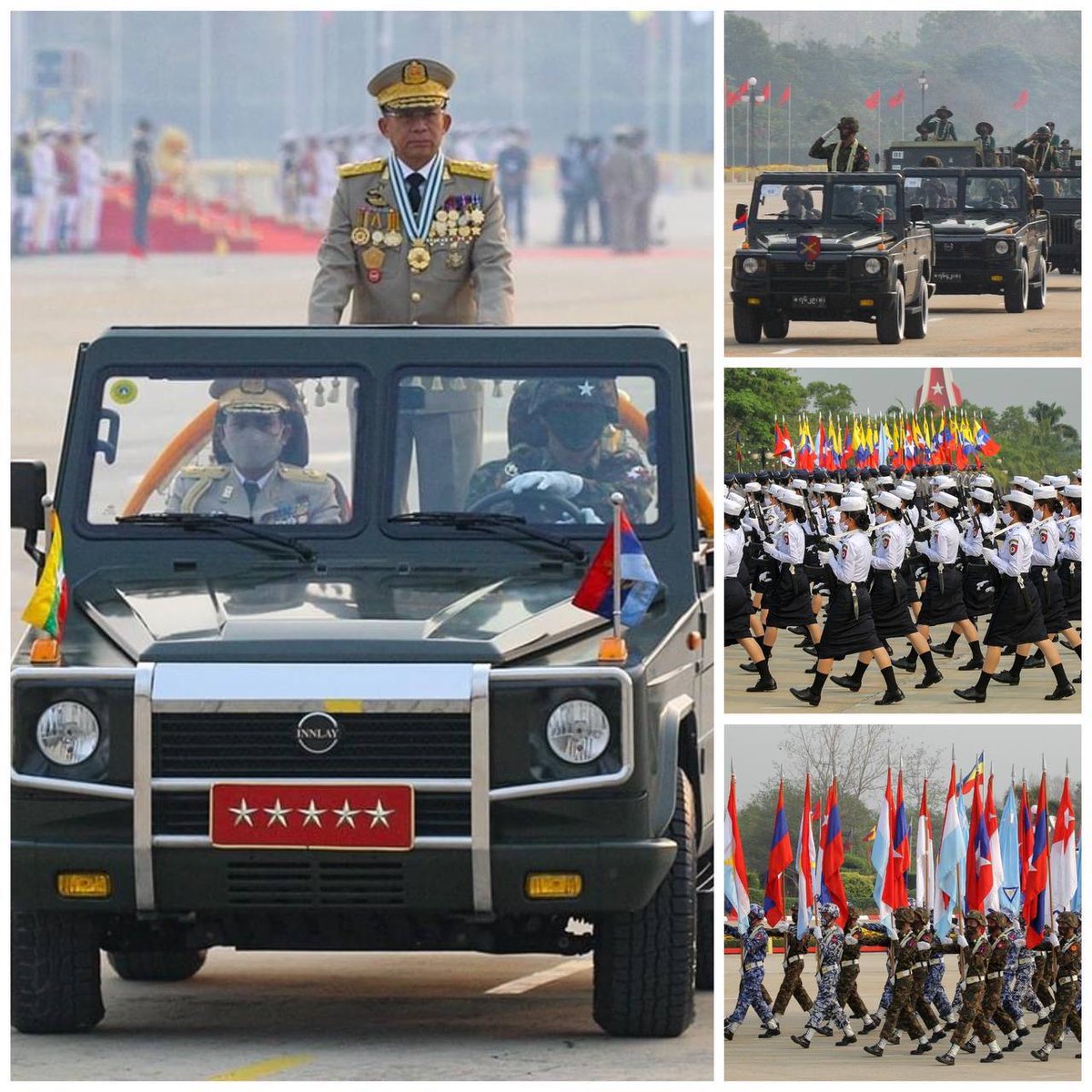 Noe2Tdm's tweet photo. General of Russia visited the parade on Day of Shame of Myanmar Military. Russia is strengthening the ties with Myanmar Military; meaning they are praising the mass murderer by supplying weapons etc. Shame on you #Russia.

#WhatsHappeningInMyanmar  
#Mar30Coup https://t.co/E0GGVmX5HY