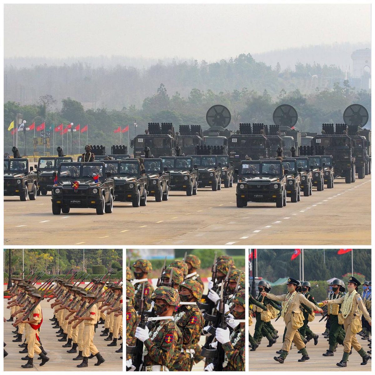 Noe2Tdm's tweet photo. General of Russia visited the parade on Day of Shame of Myanmar Military. Russia is strengthening the ties with Myanmar Military; meaning they are praising the mass murderer by supplying weapons etc. Shame on you #Russia.

#WhatsHappeningInMyanmar  
#Mar30Coup https://t.co/E0GGVmX5HY