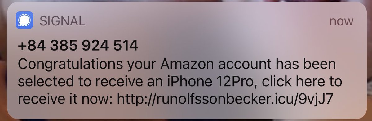 manjusrii's tweet photo. Oh! Phishing scams are now on Signal. This is interesting. 

Must mean Signal is on their radar now (usually they use SMS for this one) https://t.co/y9keH3gB7j