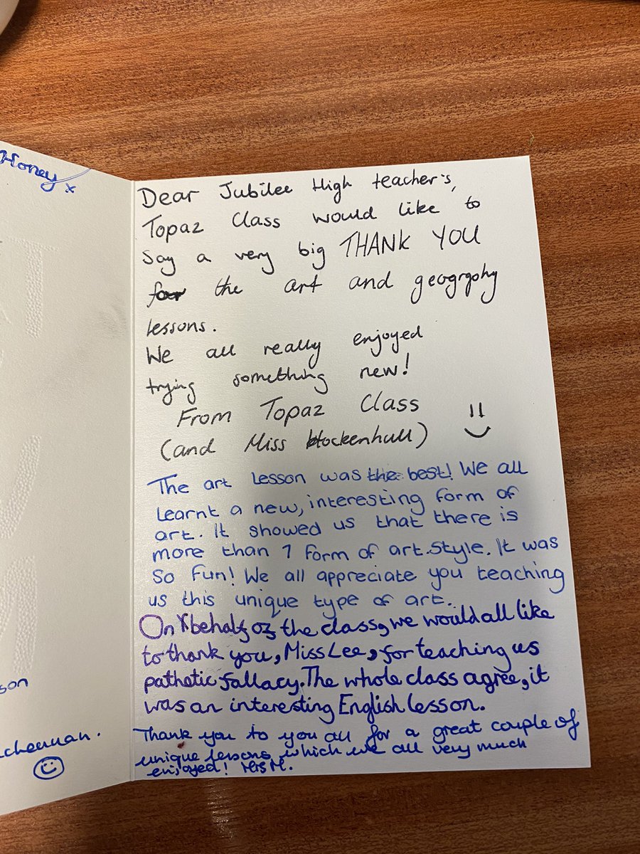 JHSRevolution20's tweet photo. Miss Lee received this lovely thank you card this morning from Year 4 students at @PyrcroftGrange ! We are so pleased that you enjoyed the session and hope that you will be signing up for more online lessons in the summer term! @jubileehigh https://t.co/JhDhfK4wh8