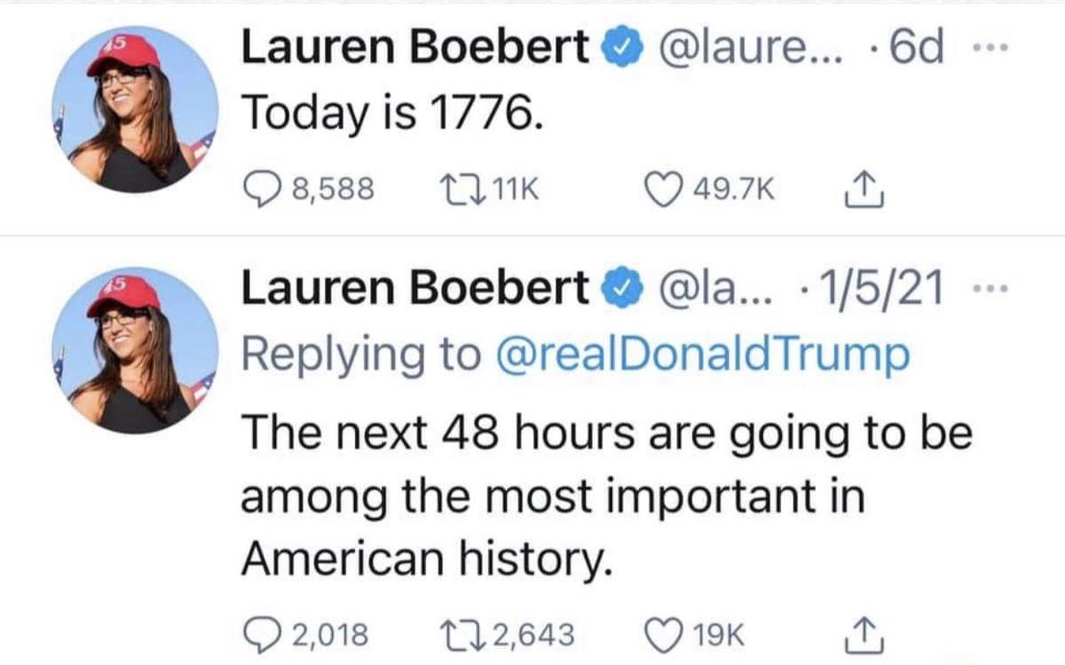 GoebbelsBoebert's tweet photo. @RepBoebert Love it or hate it, we should not need to debate you being indicted and ultimately sentenced for aiding and abetting an insurrection. Or is it 1776 yet? https://t.co/4qrtgj6IRq