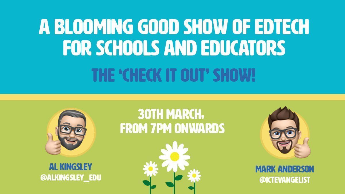 Mark Anderson (@ictevangelist) on Twitter photo Join me & <a href="/AlKingsley_Edu/">Al Kingsley MBE</a> tonight for the #CheckItOutShow w/ @GoReadUK <a href="/ITLWorldwide/">Independent Thinking</a> <a href="/LBQorg/">Learning by Questions</a> <a href="/showbie/">Showbie</a> <a href="/whizwall/">whizwall</a> <a href="/ArcMathsApp/">Arc Maths</a> <a href="/_miindset/">Miindset</a> <a href="/FetchingDi/">Diane Clark</a> <a href="/DiGiiSocial/">DiGii Social</a> <a href="/LyftaEd/">Lyfta Education</a> <a href="/bramble_io/">Bramble</a> <a href="/marvellousmeapp/">MarvellousMe</a> <a href="/doodlemaths/">DoodleMaths</a> <a href="/gibbonedu/">Gibbon</a> <a href="/EduKitters/">EduKit</a>.
⏰ 7pm BST
👨🏽‍💻 bit.ly/checkitoutshow… Join me & <a href="/AlKingsley_Edu/">Al Kingsley MBE</a> tonight for the #CheckItOutShow w/ @GoReadUK <a href="/ITLWorldwide/">Independent Thinking</a> <a href="/LBQorg/">Learning by Questions</a> <a href="/showbie/">Showbie</a> <a href="/whizwall/">whizwall</a> <a href="/ArcMathsApp/">Arc Maths</a> <a href="/_miindset/">Miindset</a> <a href="/FetchingDi/">Diane Clark</a> <a href="/DiGiiSocial/">DiGii Social</a> <a href="/LyftaEd/">Lyfta Education</a> <a href="/bramble_io/">Bramble</a> <a href="/marvellousmeapp/">MarvellousMe</a> <a href="/doodlemaths/">DoodleMaths</a> <a href="/gibbonedu/">Gibbon</a> <a href="/EduKitters/">EduKit</a>.
⏰ 7pm BST
👨🏽‍💻 bit.ly/checkitoutshow…