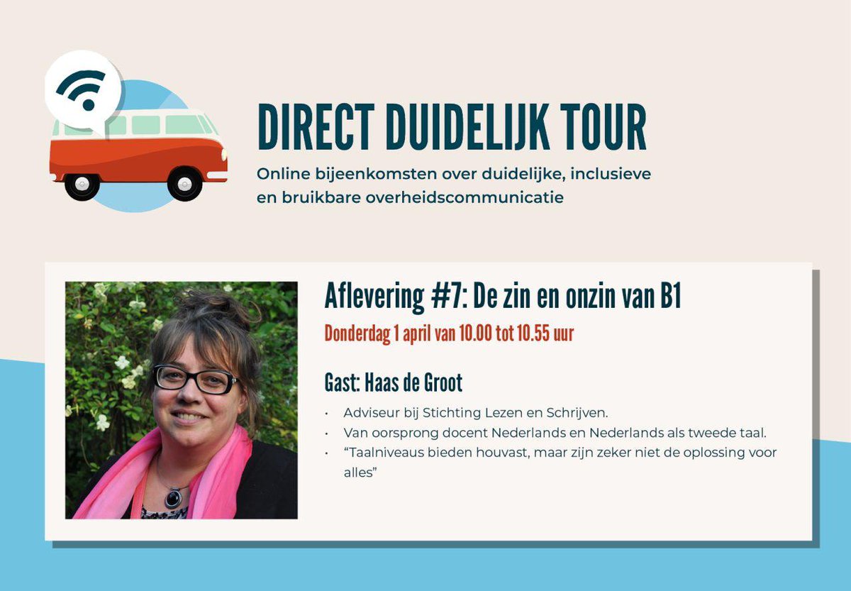 Aanstaande donderdag (1 april) gaan we het in de Direct Duidelijk Tour hebben over taalniveau B1.

Ben je er ook bij? Aanmelden kan hier ⤵️
directduidelijk.nl/nieuws/kalende…

#DDTour #taal #communicatie #overheidscommunicatie #DirectDuidelijk
