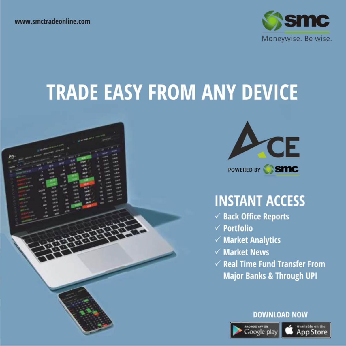 smcglobal's tweet photo. SMC ACE:
TRADE EASY FROM ANY DEVICE.

INSTANT ACCESS
✔️ Back Office Reports
✔️ Portfolio
✔️ Market Analytics
✔️ Market News
✔️ Real Time Fund Transfer From Major Banks &amp; Through UPI

Download Now:
Android
https://t.co/TWp4DTO1dE
IOS
https://t.co/cgfDo8qVrA

#SMCACE #Android #IOS https://t.co/YFuMkJtkHn