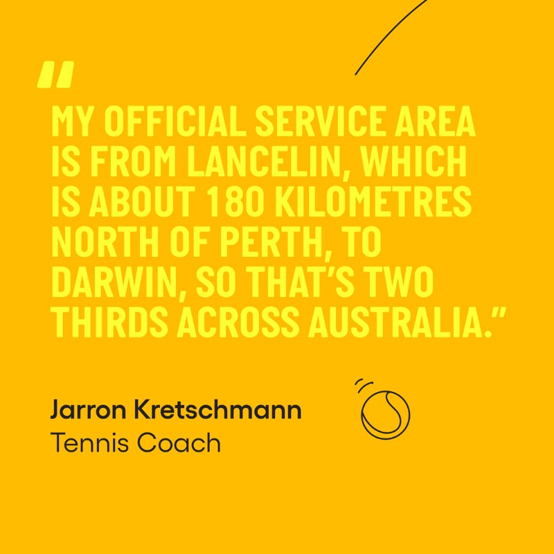 TennisAustralia's tweet photo. “If there’s a road to a town or a cattle station, or a remote Aboriginal community, then I'm going there."

Based in Geraldton, WA, regional tennis coach Jarron Kretschmann averages 4,000 kilometres a week to bring tennis into remote communities 👇

#PlayTennis