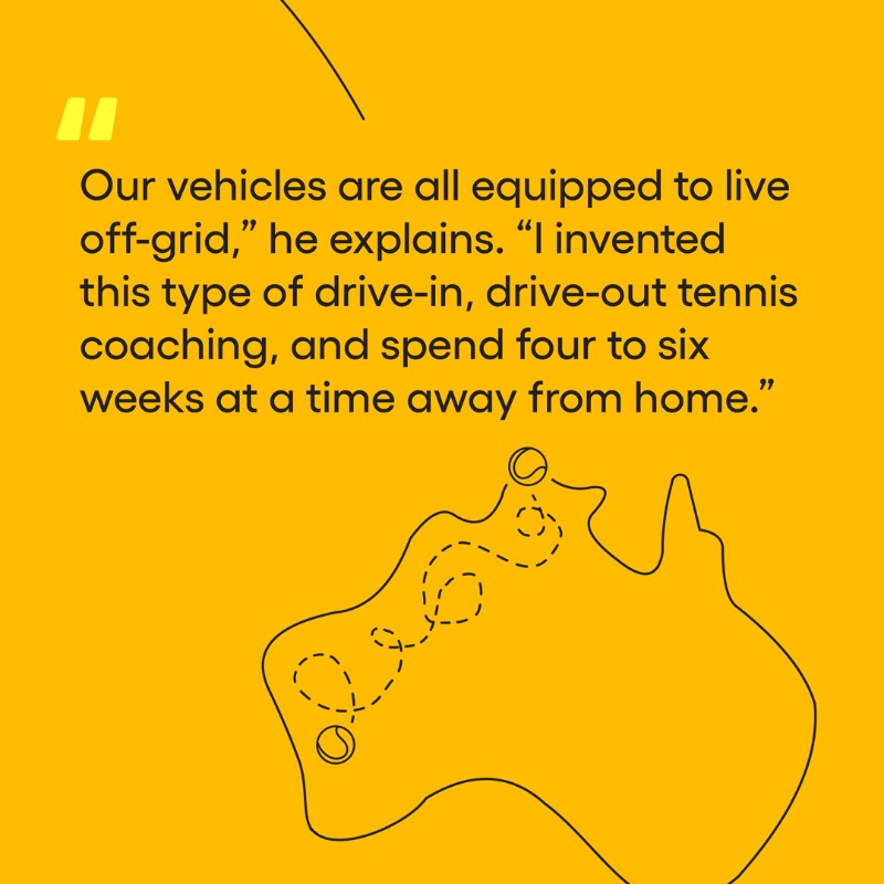 TennisAustralia's tweet photo. “If there’s a road to a town or a cattle station, or a remote Aboriginal community, then I'm going there."

Based in Geraldton, WA, regional tennis coach Jarron Kretschmann averages 4,000 kilometres a week to bring tennis into remote communities 👇

#PlayTennis