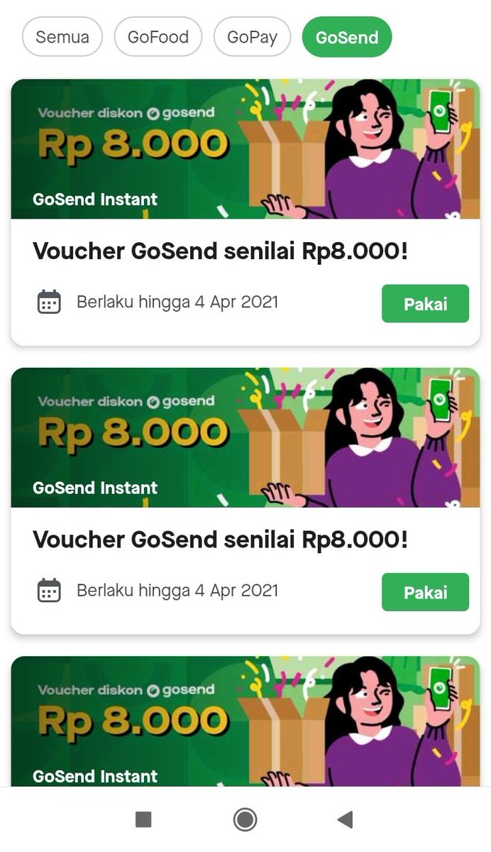 loest_open's tweet photo. Ada yang butuh? 
Voucher diskon gosend [ 8 voucher ]
Diskon 8ribu min. 0 rupiah
--- berlaku sampai 4 April 2021 ---

#zonaba #zonabu #zonauang #zonajajan #zonalelang https://t.co/llKBfuc3qU