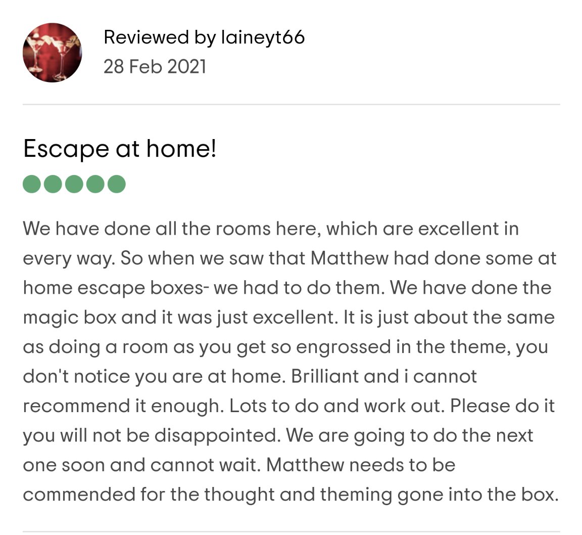 HullTakeTheExit's tweet photo. ✨ Another awesome review for #MagicCase ✨ book yours via #TakeTheExit
https://t.co/EONjY8qjVm
#escaperoom #hull https://t.co/w61QXKAuRu