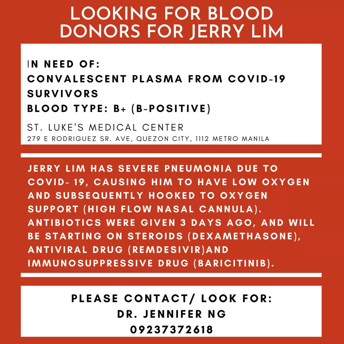 MHMshop93's tweet photo. ‼️ Please RT ‼️

this is not WINNER-related but i hope you can RT.

the dad of my friend jane (who buys melon passes etc for us) is in need of covid-19 survivor blood donors.

if you know someone who can donate blood, fill up this form: https://t.co/gfVkbrN9U1 https://t.co/FJVPAzQVkr