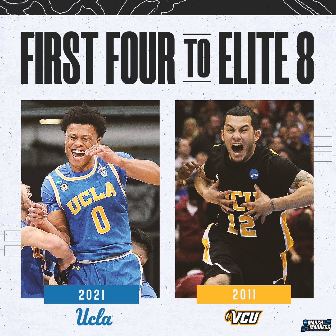 MarchMadnessMBB's tweet photo. #FirstFour ➡️ #Elite8 

@UCLAMBB &amp; @VCU_Hoops are the only schools to advance to the Elite 8 from the First Four! #MarchMadness https://t.co/2cjsJagWH2