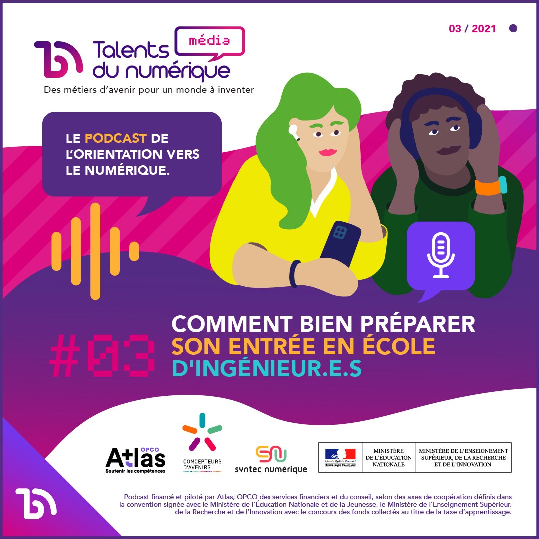 talentsdunum's tweet photo. [#orientation] Quelles formations juste après le bac pour rejoindre le #numérique ?🤔Vont-elles me convenir ? Comment y accéder et m’y épanouir ? 
Notre podcast🎙s'intéresse cette semaine aux écoles d’#ingénieur.e.s vers le numérique. Bonne écoute ! 🤗

https://t.co/87b7Jn0Ilj https://t.co/Hi2WHbi4RS