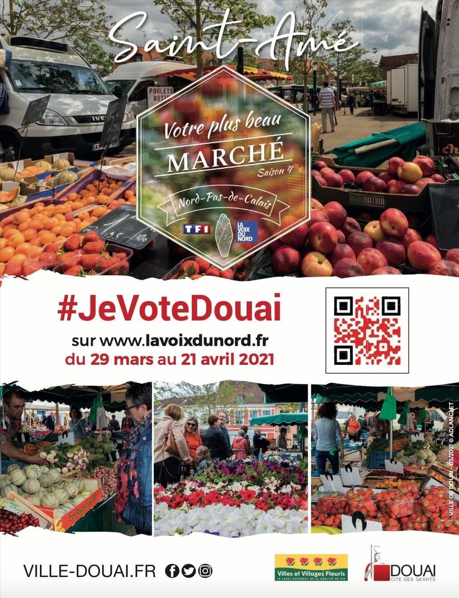 ColineCraeye's tweet photo. 📣Tous mobilisés pour faire gagner #Douai !
🍐🥕🍒Votez jusqu'au 21/04 pour le marché Saint-Amé afin de l'élire plus beau marché du Nord-Pas-de-Calais. #VotrePlusBeauMarché 
🙏À vos votes, merci à tous pour votre soutien ! 
👉https://t.co/MRbvRLxRZ2 https://t.co/vzWO0WM2Em