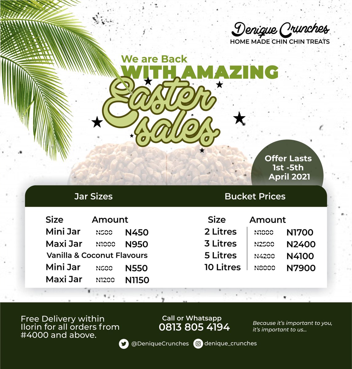 DeniqueCrunches's tweet photo. Hello crunch fam😍.

Did you miss us?

We missed you too😍😍😍 and we are showing just how much we did with mind blowing discounted offers. 

Tinubu Davido #BuhariMustGo London Duke Aguero Chiroma Fajr Toyin Lawani Kano Sapa Enisa #tuesdaymotivations Yaya https://t.co/MM57Xo7E76