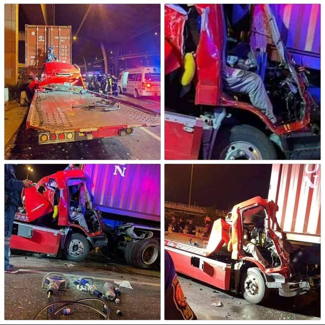 Truck rear ends truck. Victim trapped. #Thailand 

gab.com/SteveAustralia/

#Bangkok #ThailandNews #SteveKThailand #TACSThailand #ThailandWatch #DiscoverThailand #AmazingThailand #roadaccidents #baddriving #RoadAccidentsThailand #ThaiCrazyAccidents #GruesomeThailand #Gruesome