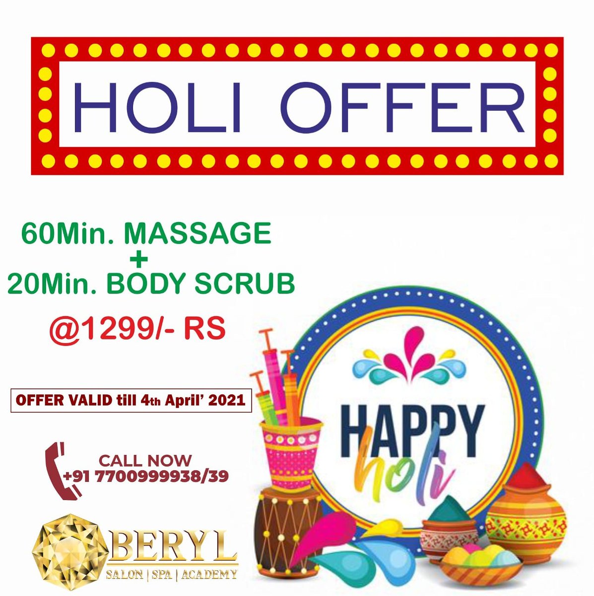 BerylSpa's tweet photo. Grab your deal before its too late! ✌

Call now on 77009-99938 

#beryl #berylborivali #salonofindia #salonofmumbai #salonborivali #berylsalon #holi #offer #discount https://t.co/8QqQz0bazI
