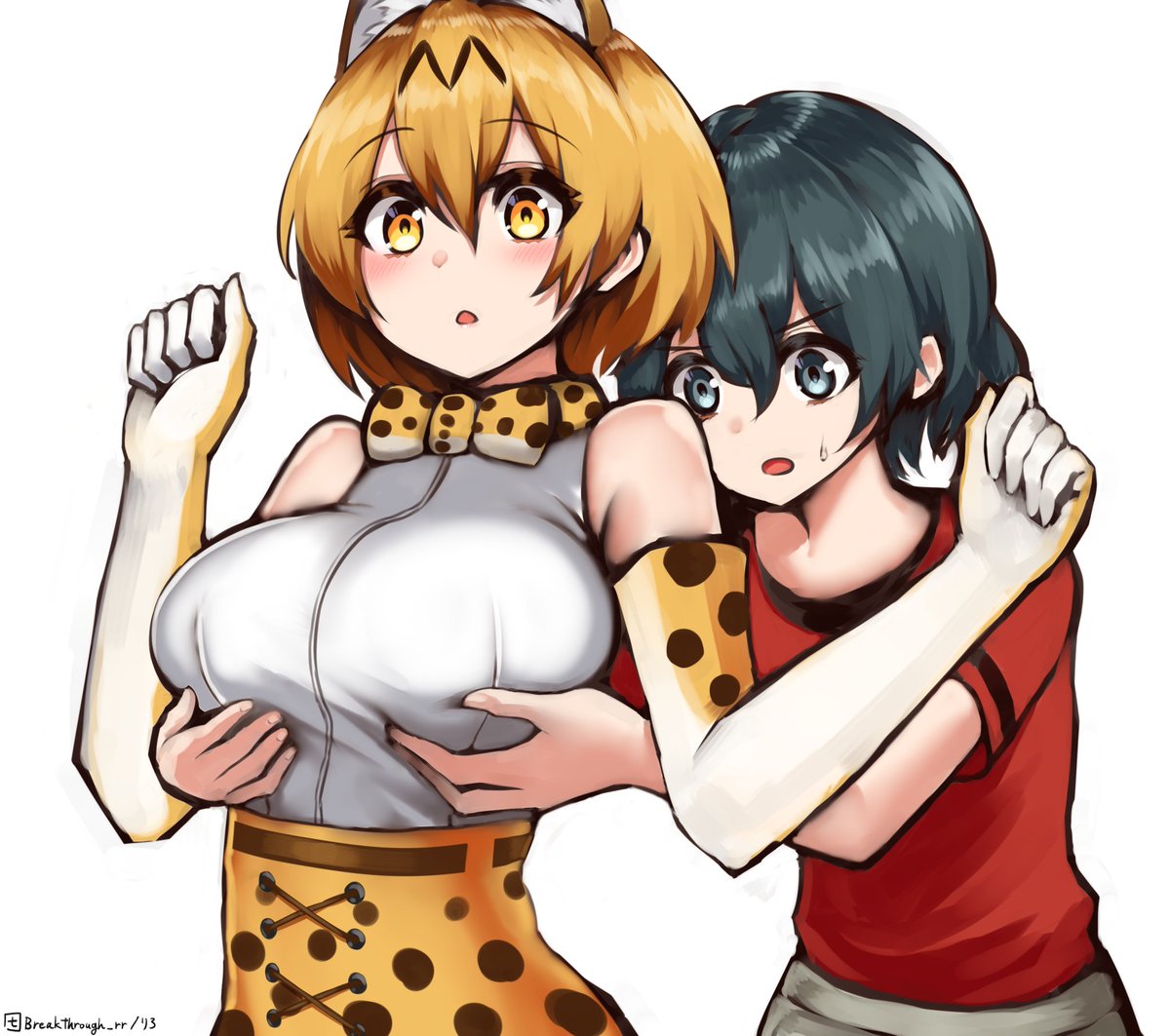 かばん(けものフレンズ) ,サーバル(けものフレンズ) 「skebリクエスト描かせて頂きました、ありがとうございました!サーバルちゃんの胸」|りろ / omiwatariのイラスト