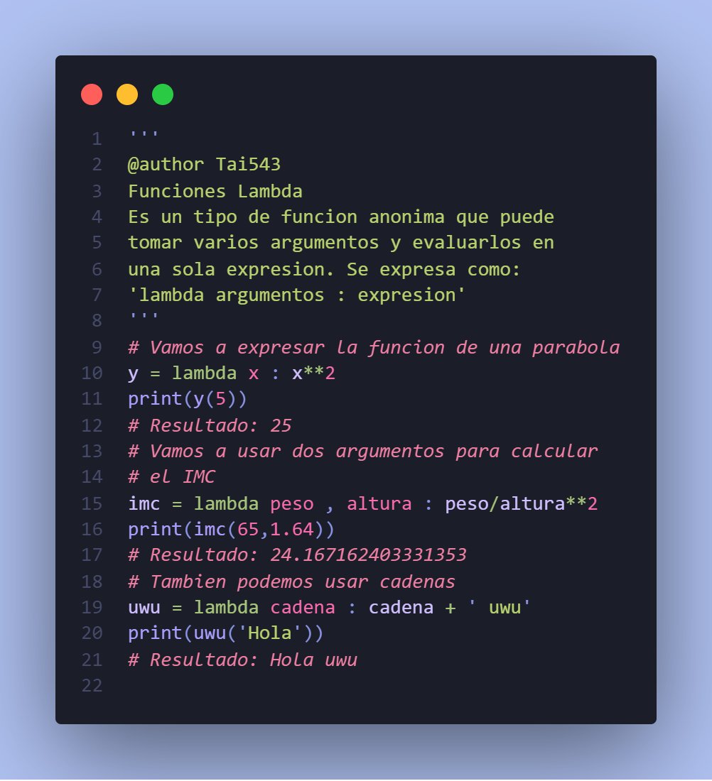 MoonLover543's tweet photo. Day 29 #100DaysOfCode
Las funciones Lambda nos permiten evaluar una expresión con varios argumentos
#python #pythonprogramming #pythoncode #WomenWhoCode #wwcode #womenintech #GirlsWhoCode #programmer #Software #computers #coding #codelife #computersience
#programinglife https://t.co/uJJgL5V9sU