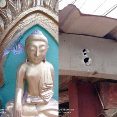 HunnieTreasure's tweet photo. A monastery was raided and shot yesterday. Temples and Buddha statues were shot by military junta terrorists. 
ABOMINABLE CRUELTY 
#WhatsHappeningInMyanmar 
#Mar30Coup https://t.co/Fb620e7pMn