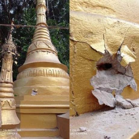 HunnieTreasure's tweet photo. A monastery was raided and shot yesterday. Temples and Buddha statues were shot by military junta terrorists. 
ABOMINABLE CRUELTY 
#WhatsHappeningInMyanmar 
#Mar30Coup https://t.co/Fb620e7pMn