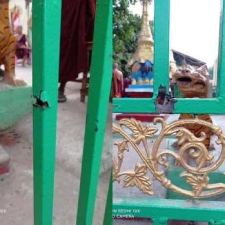 HunnieTreasure's tweet photo. A monastery was raided and shot yesterday. Temples and Buddha statues were shot by military junta terrorists. 
ABOMINABLE CRUELTY 
#WhatsHappeningInMyanmar 
#Mar30Coup https://t.co/Fb620e7pMn