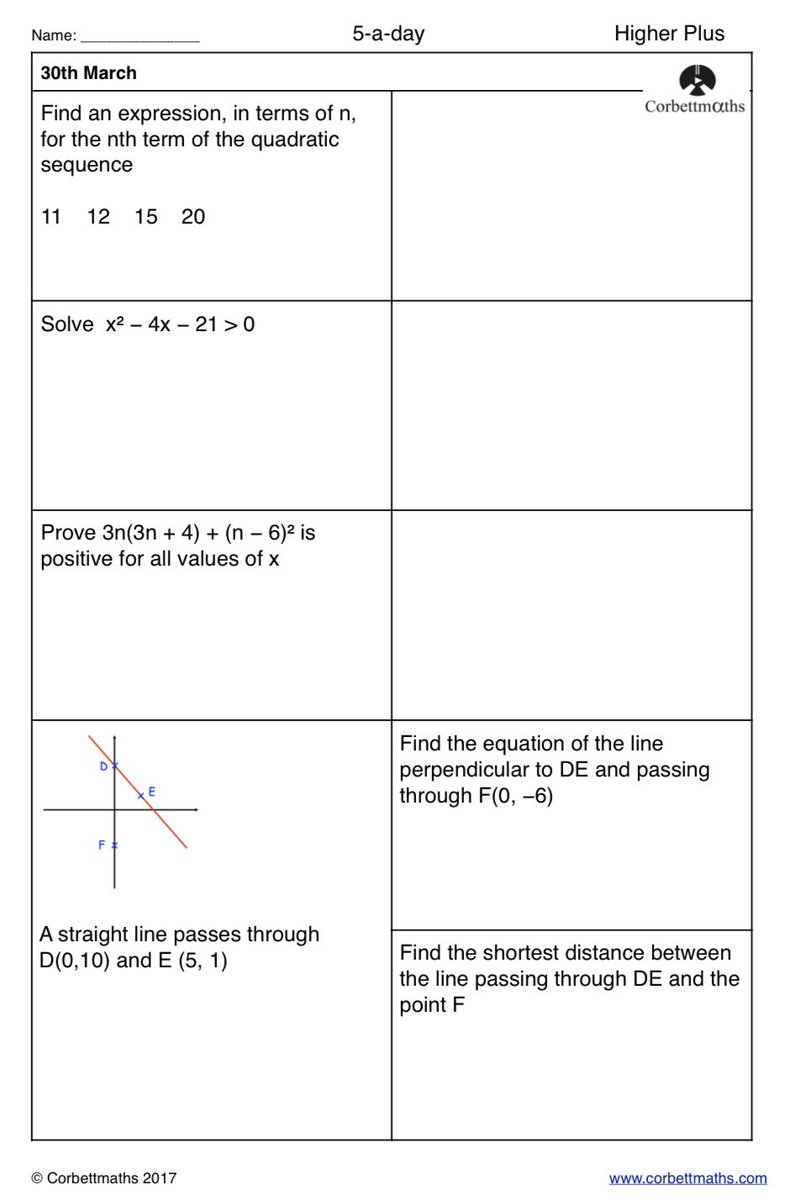 Corbettmaths's tweet photo. Studying for Higher GCSE Maths? Try today's Foundation Plus, Higher &amp; challenging Higher Plus #maths5aday answers: https://t.co/YFH42YTcTV https://t.co/0yUgey115o