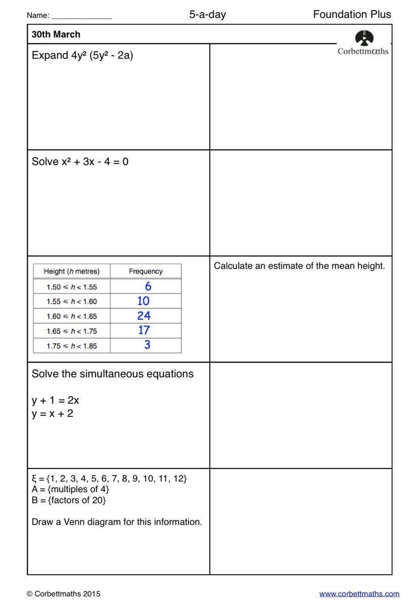 Corbettmaths's tweet photo. Studying for Higher GCSE Maths? Try today's Foundation Plus, Higher &amp; challenging Higher Plus #maths5aday answers: https://t.co/YFH42YTcTV https://t.co/0yUgey115o
