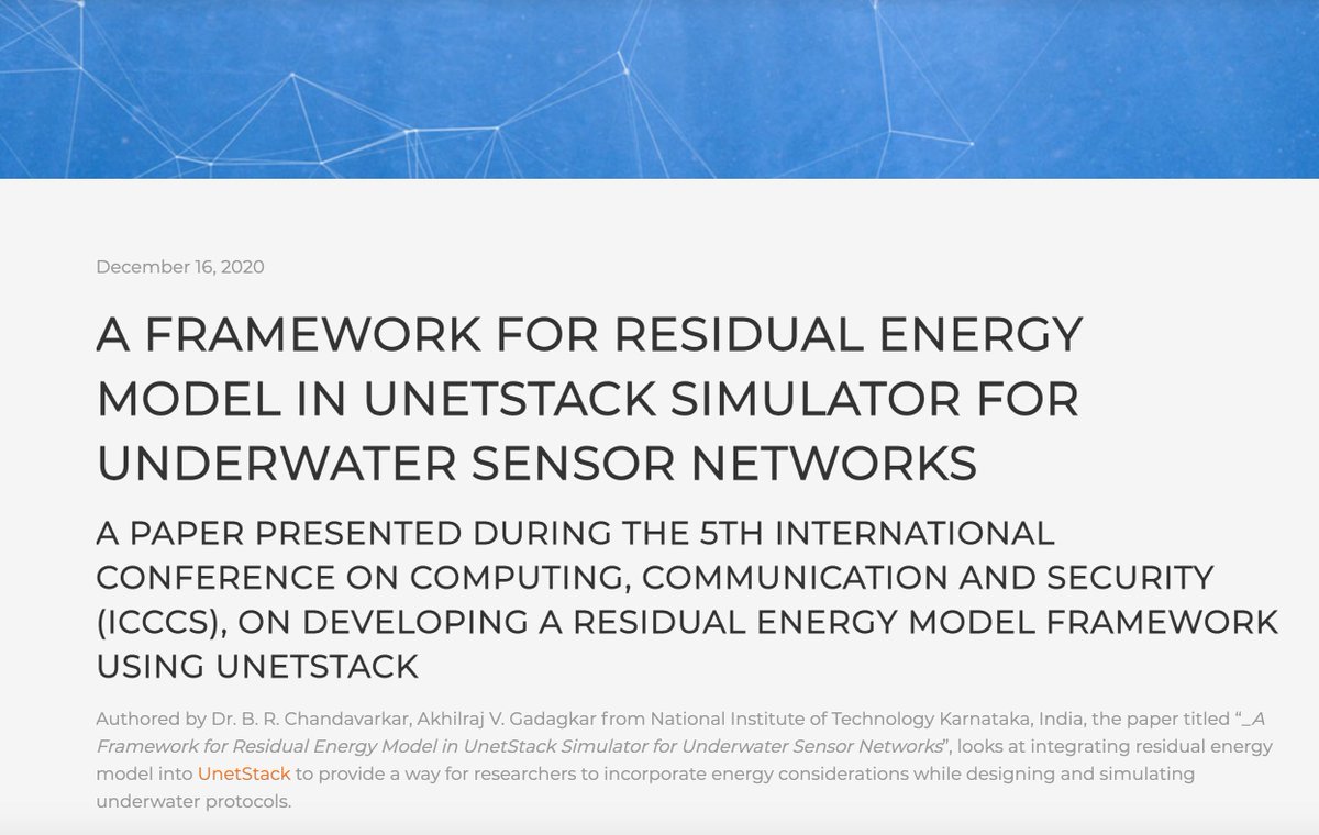 Subnero's tweet photo. With #Unetstack, you can simulate field conditions for #underwaterwirelessnetworks, without deploying nodes in the field. Once you decide to deploy them, your simulation code can be seamlessly ported over without any changes. Access #NITK's paper from https://t.co/HYtRTPb5tc. https://t.co/rs6BE8EbMK