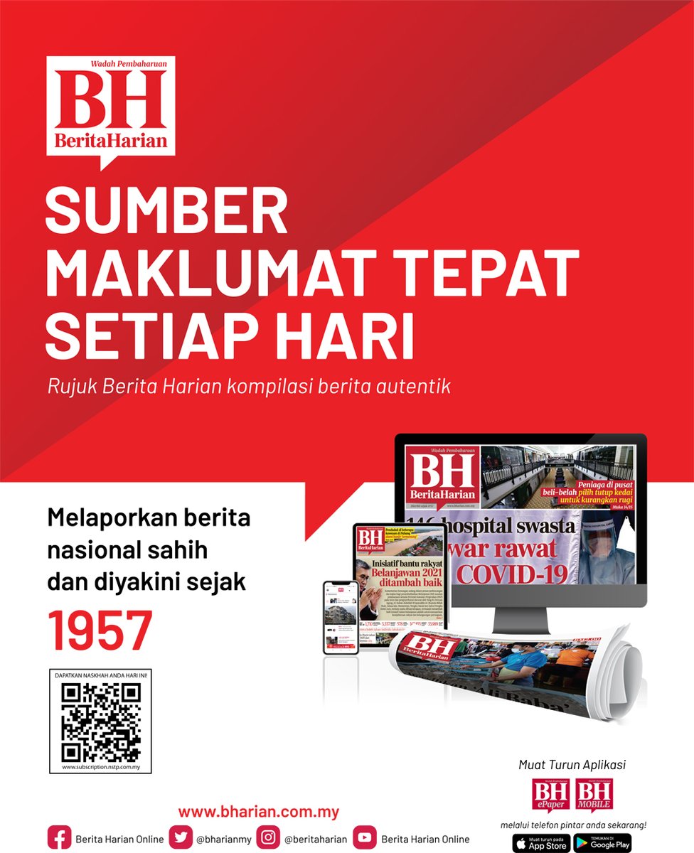 Berita Harian En Twitter Rujuk Berita Harian Kompilasi Berita Autentik Setiap Hari Melaporkan Berita Nasional Sahih Dan Diyakini Sejak 1957 Layari Https T Co Wvvesndkej Atau Imbas Kod Qr Yang Tertera Untuk Dapatkan Naskhah Anda