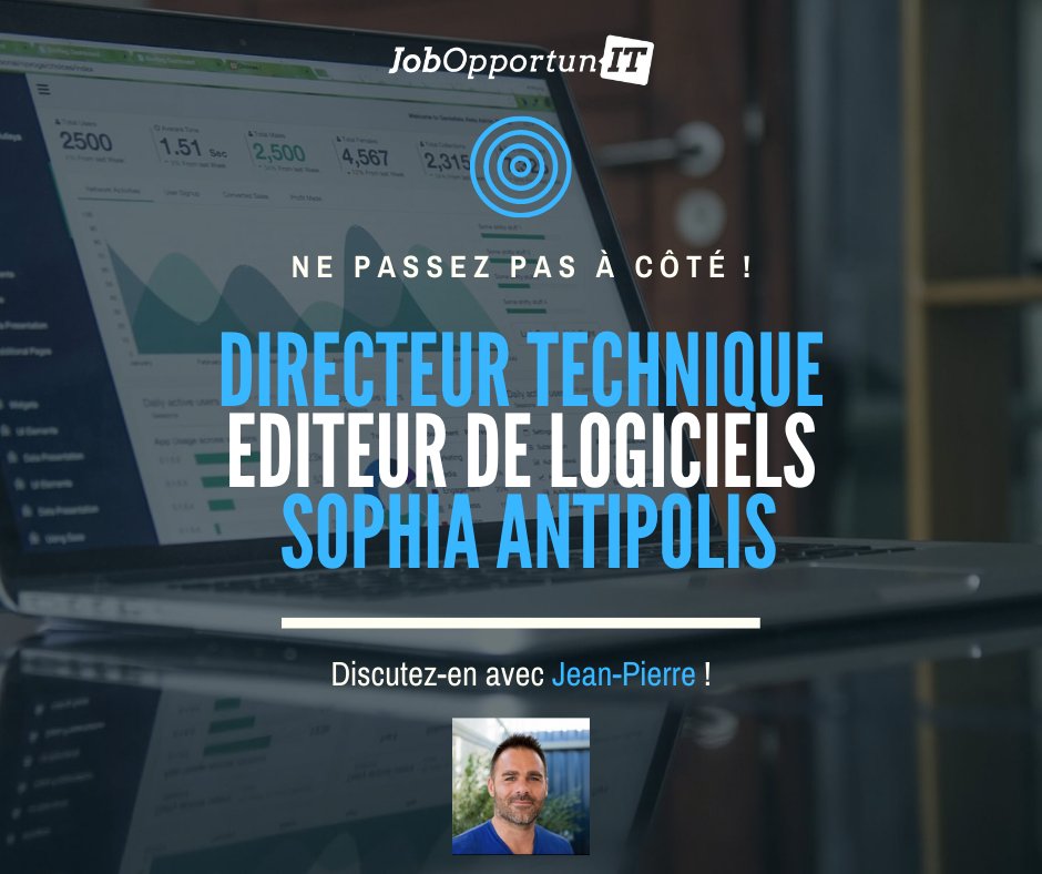 JobOpportunIT_'s tweet photo. 🚨 Un poste de #DirecteurTechnique et opérationnel est ouvert chez un éditeur de logiciels à #SophiaAntipolis !
Une opportunité RARE, ne passez pas à côté 😉
👉 https://t.co/gmAc6F7h2y
#NoSSII 🚀 #MakeYourOpportunIT 😎 #recrutement #informatique #emploi #job https://t.co/gxNzOIF2xe