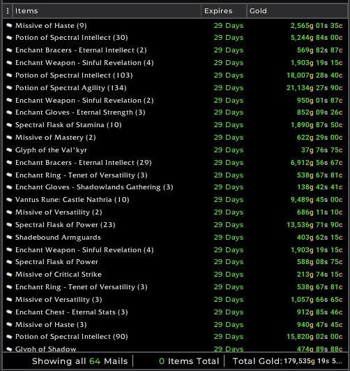 tsnwow's tweet photo. 587.742g in #dailymailbox
On top of that we are ready for another batch of consumables for today and reset day. We are currently investing and focusing on ranking up legendarys aswell!
good times
#goldmaking #wowgold #worldofwarcraft https://t.co/dF4iMd9120