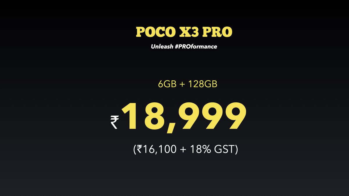 Grab your #POCOX3PRO (6GB + 128GB) at just Rs.18,999 🤩

RT if you think no one can beat the #PROformance under 20K.