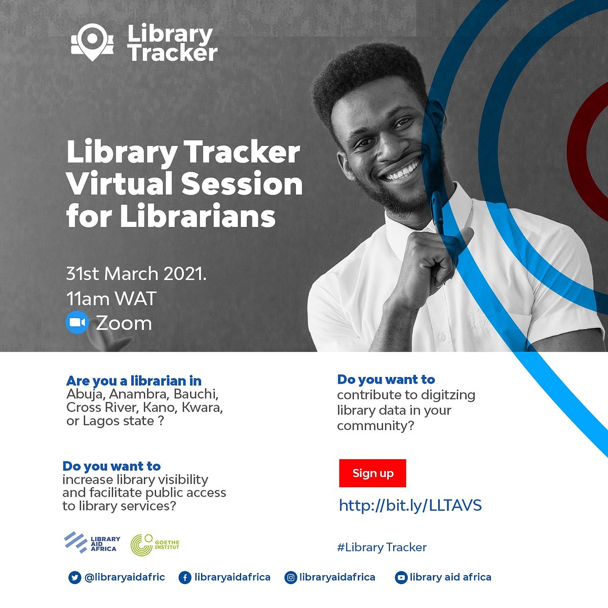 libraryaidafric's tweet photo. Happening tomorrow! Yet to register? 

Sign up now! https://t.co/FgMnK1gyH4 

#LibraryTracker #LibraryData #LeaveNoLibraryBehind https://t.co/TkZ5kgml96