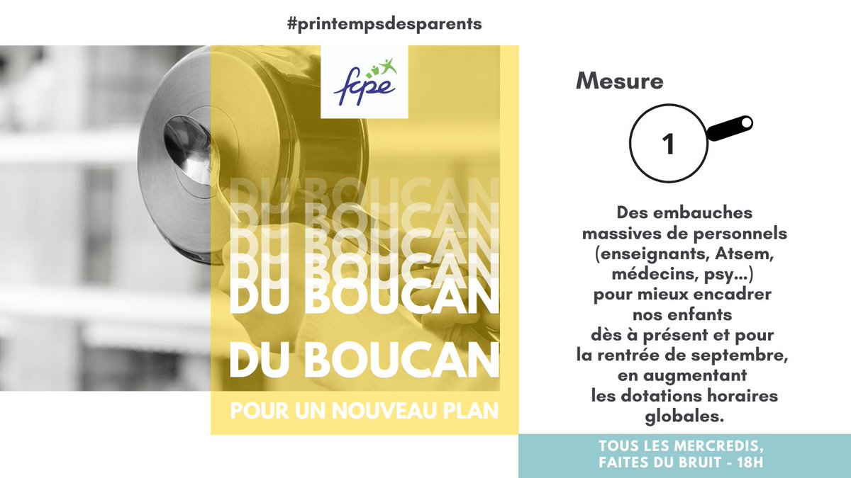FCPE_nationale's tweet photo. #leprintempsdesparents Mesure 1. Des embauches massives pour éviter les fermetures des classes, et garantir l'application du protocole sanitaire. #Mercredi18h #FaitesDuBruit 📣📣📣 https://t.co/nDDEHCb2RQ