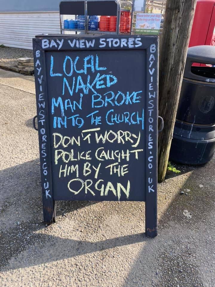 BayViewStores's tweet photo. #SignOfTheDay #solva #pembrokeshire #localshop #laugh #joke https://t.co/G4TwgnwInn