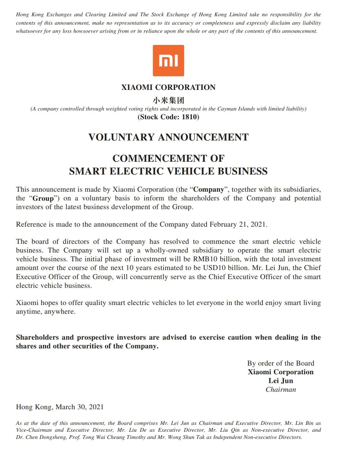 Xiaomi Ventures into electric car business