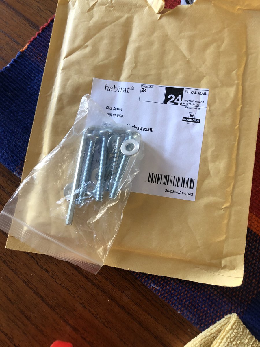 Rukster's tweet photo. Good morning @HabitatUK. I earlier requested that you send me some sticky pads for the bottom of my Jerry chairs to which you agreed but this arrived in the post this morning. Not sure they will work on the bottom of the chairs 🤦🏾‍♂️ https://t.co/hstgjMnA26