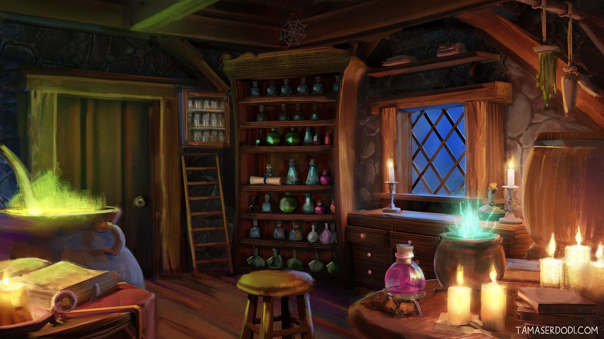 TamasErdodi's tweet photo. Witch room done with Blender #b3d and Photoshop #environmentdesign #visualdevelopment #conceptart https://t.co/jnFHczuA82