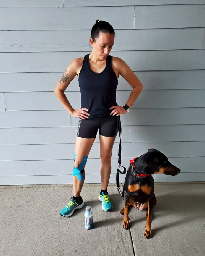 Unleash the power of KT Tape with your best bud by your side. #KTTape #FinishStronger #mansbestfriend #kinesiologytape #runnerscommunity