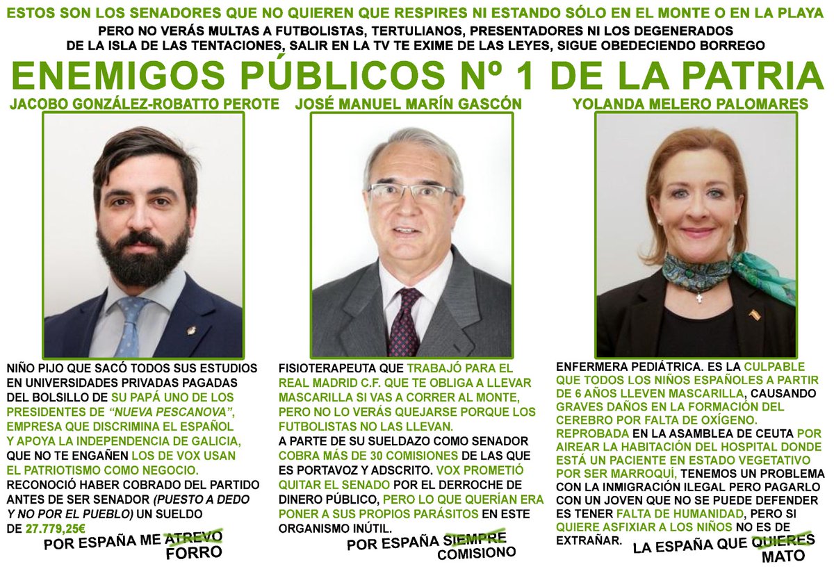 OscarJi20703013's tweet photo. @elazotedelnom Gracias a estos 3 Senadores de VOX han publicado en el BOE el uso obligatorio de mascarillas eliminando la distancia de seguridad. Acordaos de ellos cuando no podáis respirar.
#voxinutil #ASESINOS #COVID19 #virus #Covid_19 @vox_es @voxnoticias_es @Santi_ABASCAL @Ortega_Smith https://t.co/HxOX9X2Trq