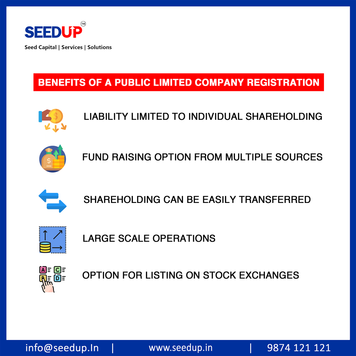SeedupIndia's tweet photo. A #PublicLimitedCompany has all the advantages of a private limited company and the ability to have any number of members, ease in transfer of shareholding, and more transparency. 
Get in touch with us to know more! 

Visit : https://t.co/xzC5j4zQaA
Email: info@seedup.in https://t.co/r2E7lT5fK4