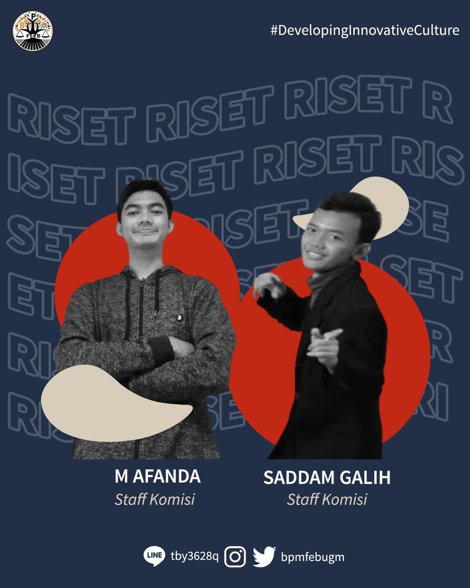 bpmfebugm's tweet photo. [GETTING TO KNOW: OUR STAFF 2021]

Halo, Keluarga FEB UGM👋🏼
Ingin tahu siapa sajakah staff dari Komisi Riset? Yuk, geser slide-nya👉🏼👉🏼

BPM FEB UGM 2021
#DevelopingInnovativeCulture
#VivaLegislativa https://t.co/q1aGeW6HjY