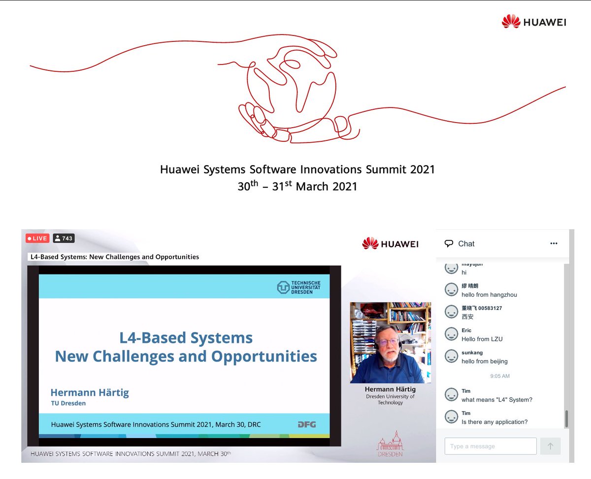 mdecky's tweet image. Our dear Prof. Hermann Härtig is the obvious choice for the first speaker of our summit. The talk is about new challenges and opportunities for microkernels. huawei-events.de #live #microkernels