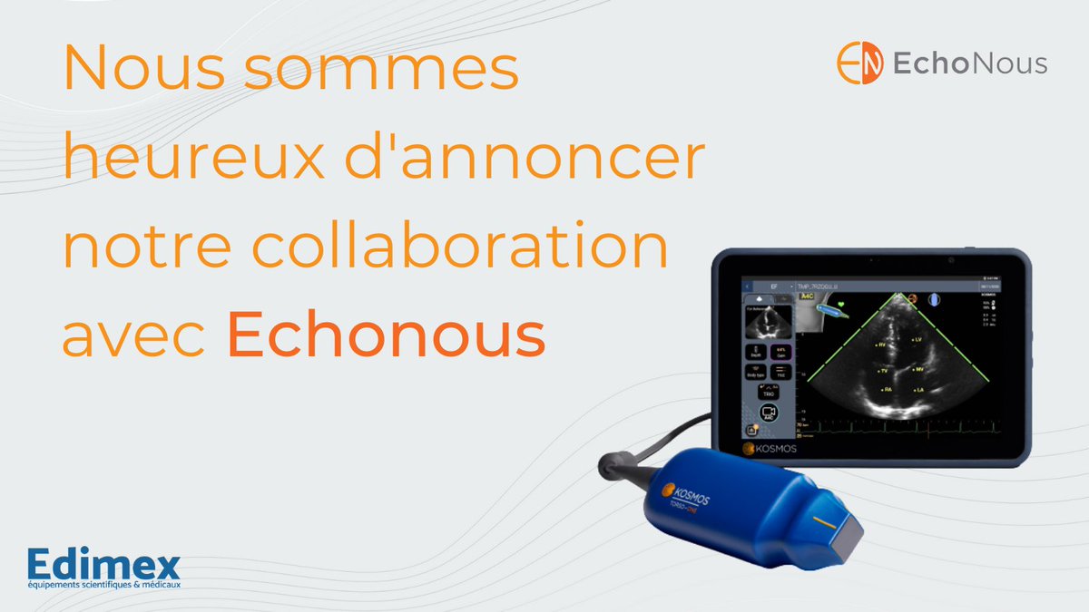 EdimexSociete's tweet photo. Edimex et Echonous ont le plaisir d'annoncer leur collaboration en France avec un accord de distribution exclusif de leur gamme d’échographes ultraportables constituée de KOSMOS, BLADDER et VEIN.

À découvrir ici : https://t.co/R1DfBeNhkW

#kosmos #vein #bladder #échographe https://t.co/XBfhdnRIlS