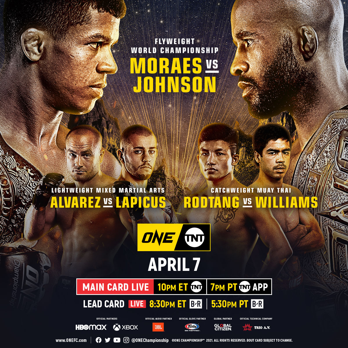 bovongsOneFC's tweet photo. My MMA Friends... is DJ the GOAT? What if he beats the ONE World Champion Moraes?
We are live in the US on TNT on April 7th to find out. Can't wait! https://t.co/BIHQkRnRVG
